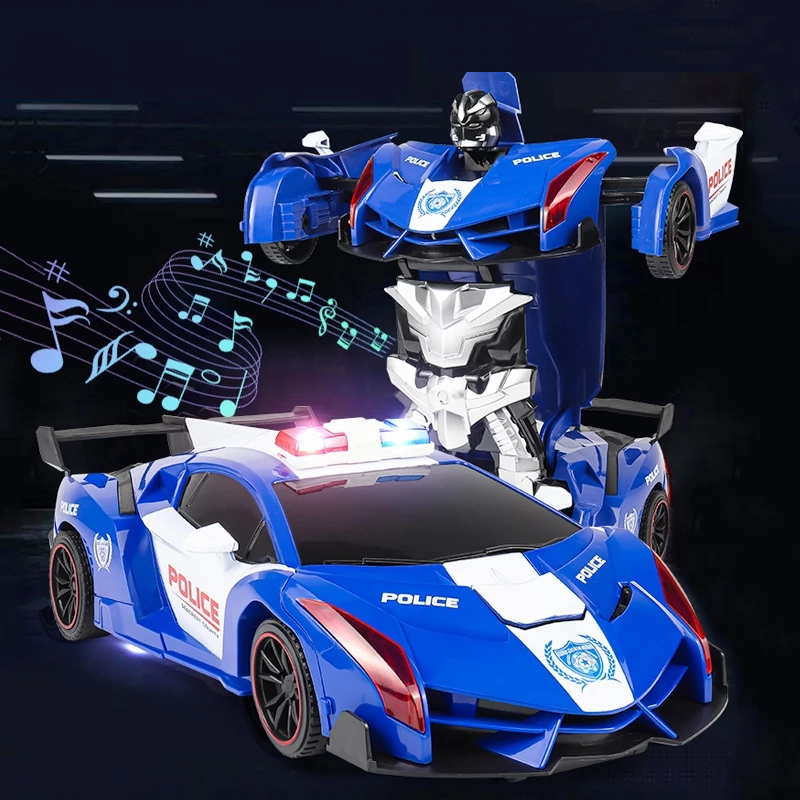 RC Robot Mobil Polisi Ukuran Besar Remote Control Mobil Transformasi 2.4GHz ada Lampu LED Sirene Uku