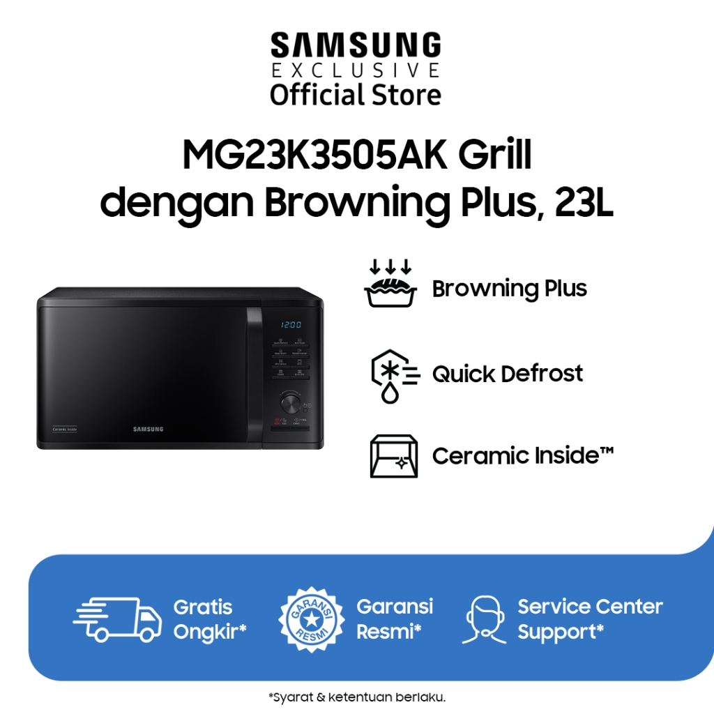 Samsung Microwave Oven | Grill Browning 23L | Eco Mode | Keep Warm Mode | Ceramic | MG23K3505AK