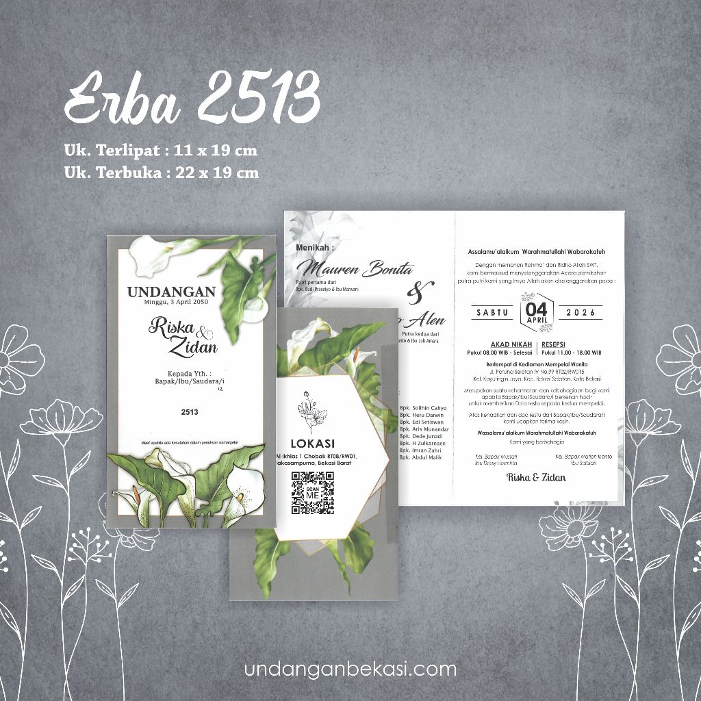 Undangan Pernikahan Softcover Estetik Putih Abu Hijau Erba 2513