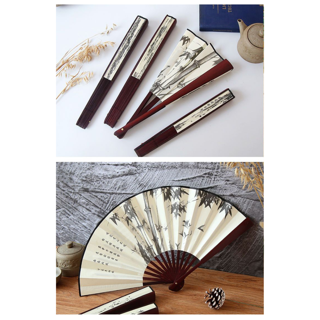 Kipas Lipat Hanfu Pria Wanita Tahan Lama Portabel Bambu Sutra Modern Klasik