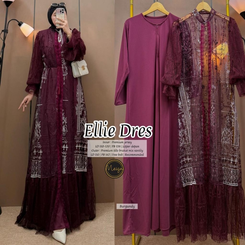 Ellie Dress by Meisa - dress jersey mix tille brukat mix santily - gamis wanita model terbaru kekini