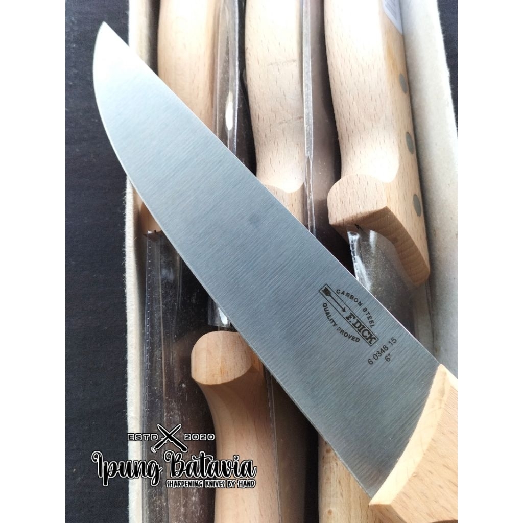 Pisau Butcher Sembelih / Slicing 16.5cm/ 6" F.DICK CARBON STEEL, Made in Germany, Handle Beech Wood