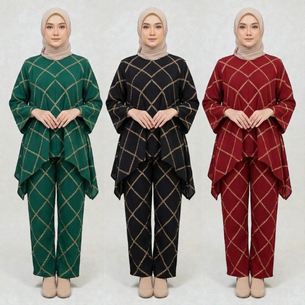 Rubiah One Set Waka Waka Wanita Kekinian Rayon Batik Jumbo Baju Setelan Wanita Outfit Harian LD 140