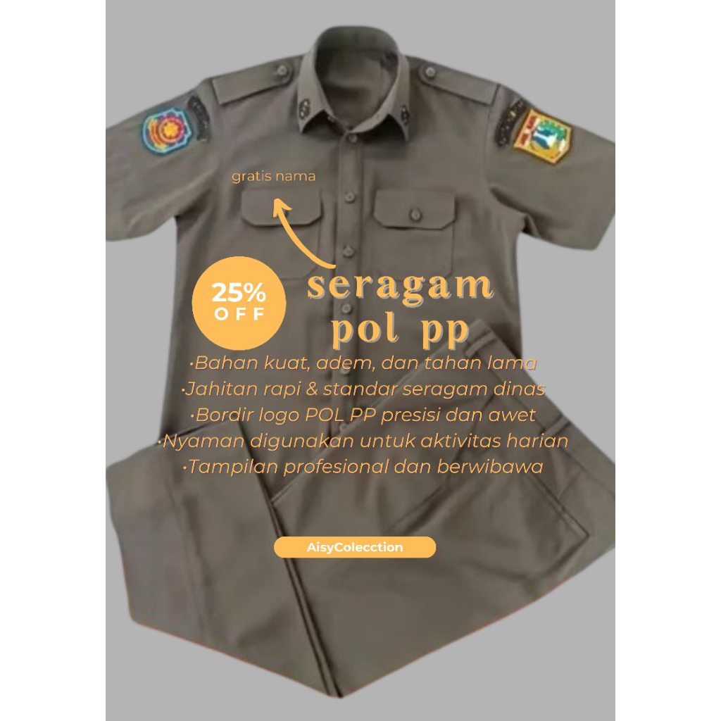 Atribut / Seragam Pol PP Pdh + Bordir Timbul 3d