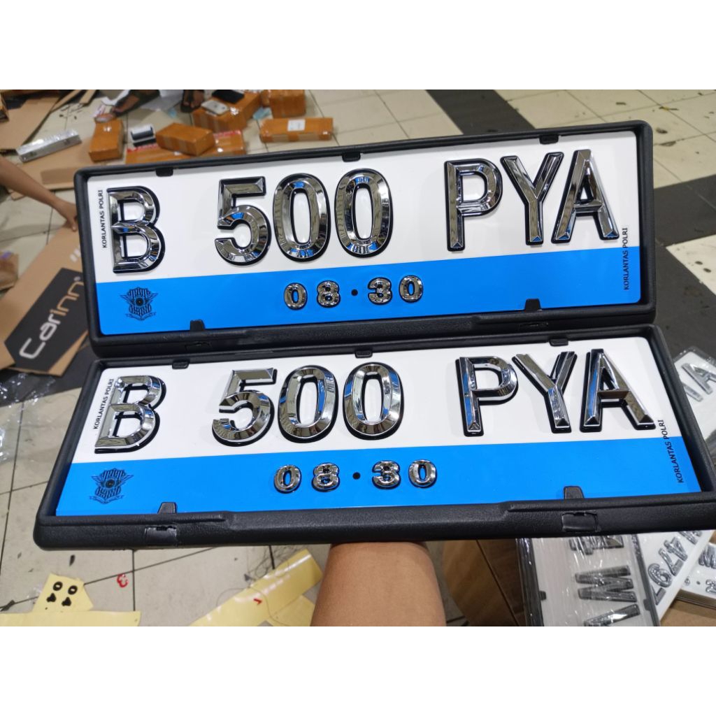 PLAT NOMOR MOBIL LISTRIK VARIASI / PLAT TIMBUL CHROME LIST HITAM MOBIL LISTRIK