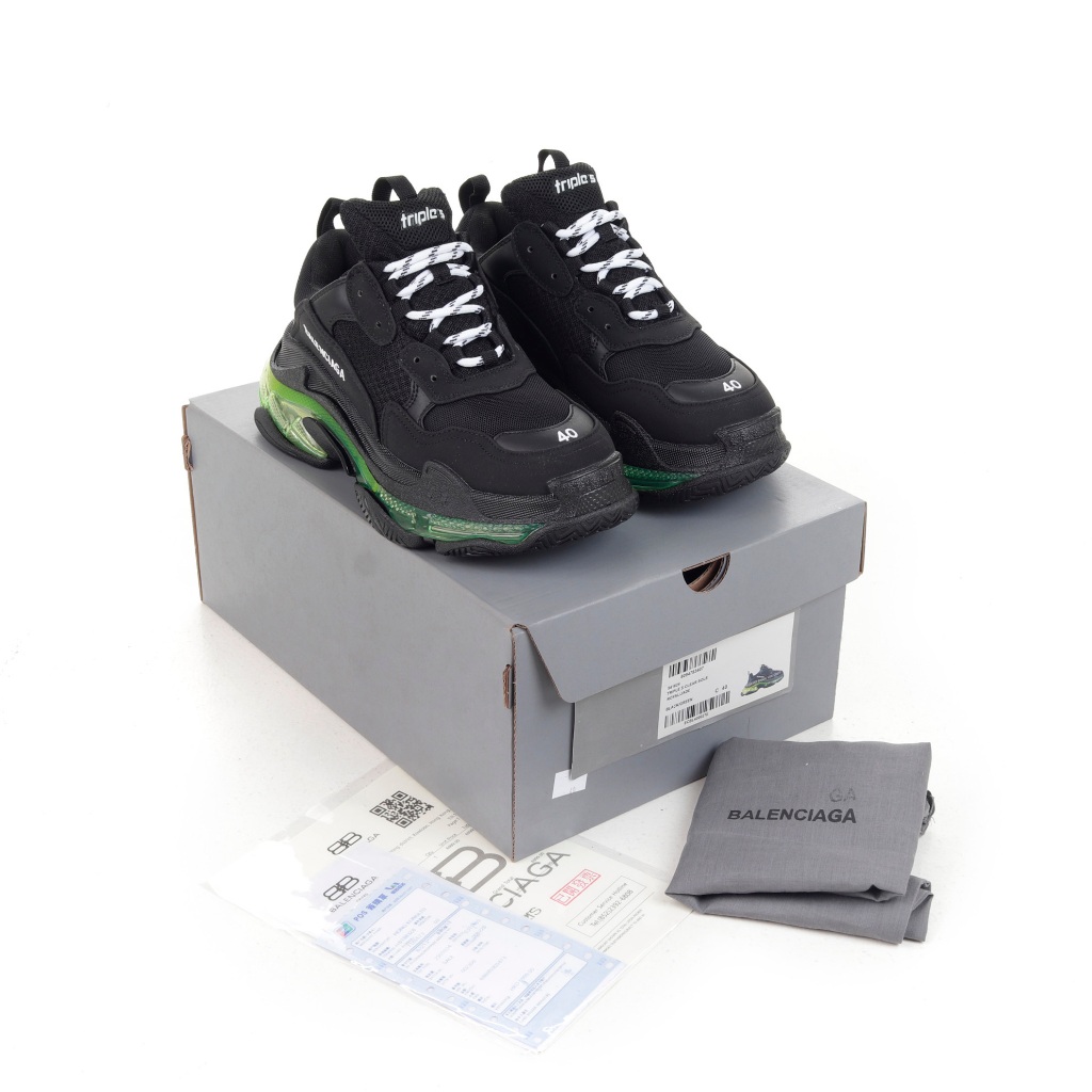 (VLTAVN) Sepatu Sneakers Balenciaga Triple S Black Sole Green