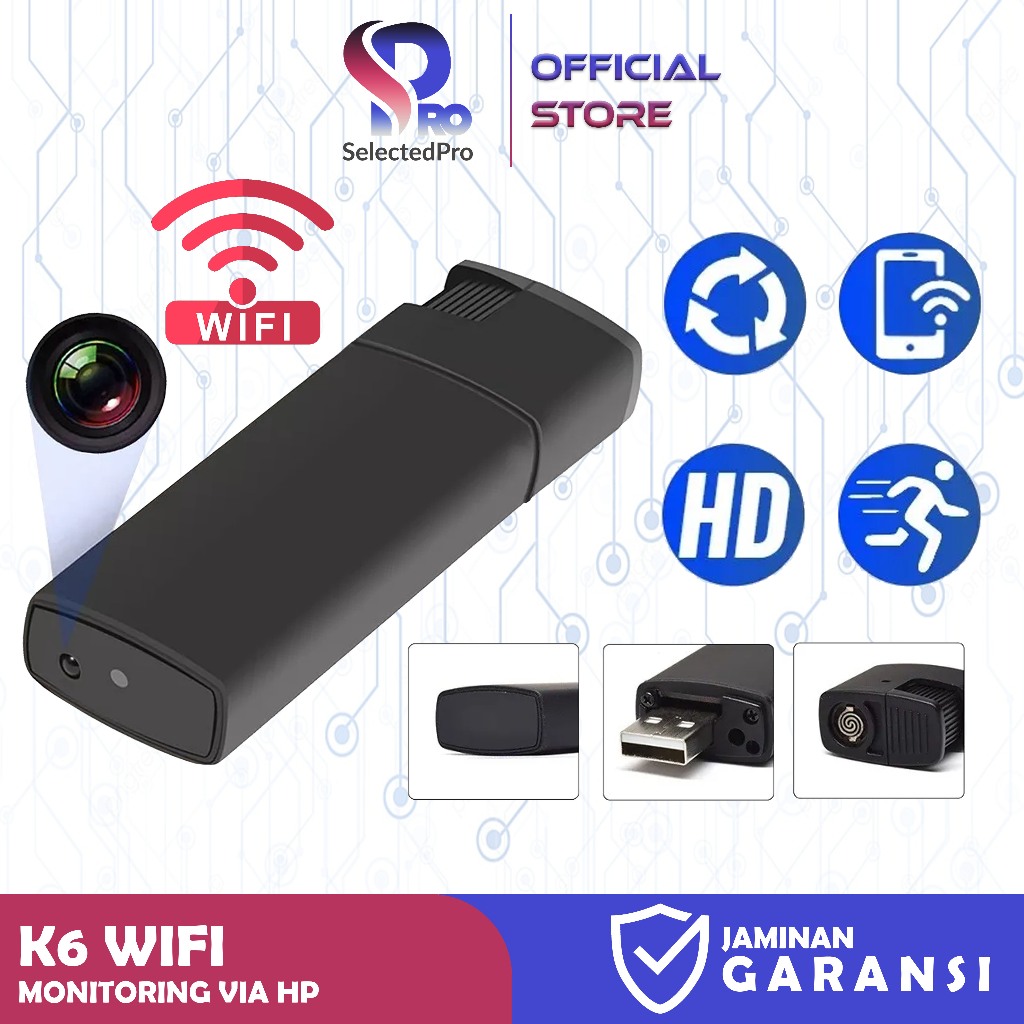 SelectedPro Spy Cam Camera Lighter Korek V18 K6 WiFi 1080P Kamera Tersembunyi Mini Camcorder K6WIFI