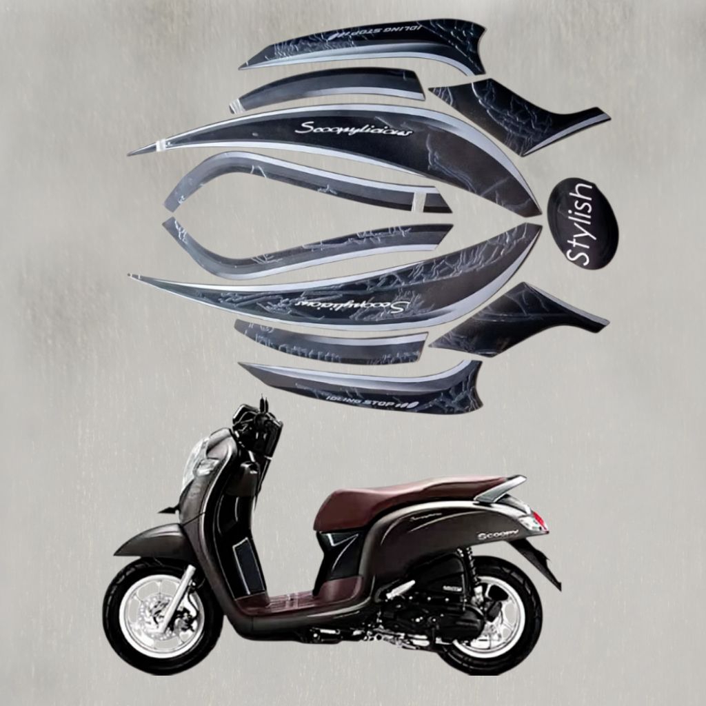 Stiker List Body Motor Honda Scoopy Fi Stylish 2018 Matte Brown Standar