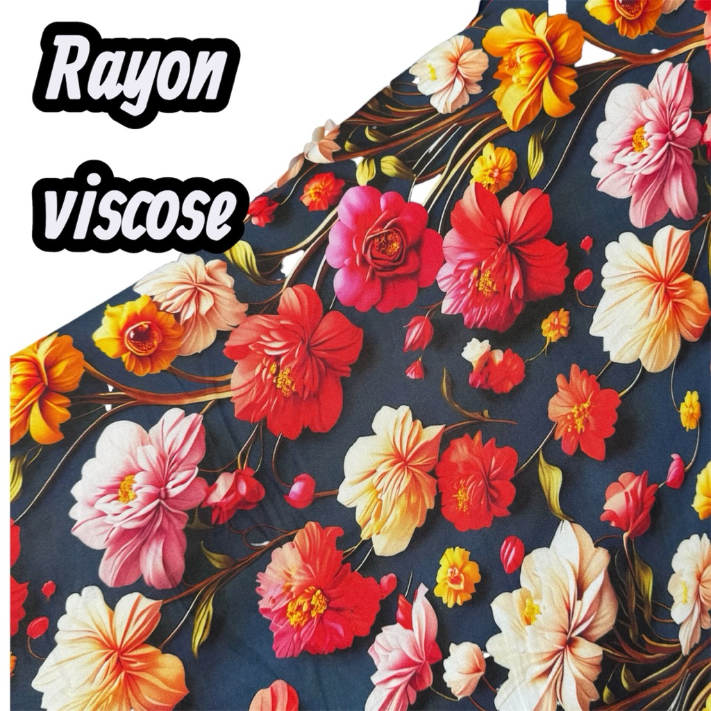 kain katun rayon viscose premium - rayon motif bunga Zara - rayon meteran - lebar 150cm {RF}