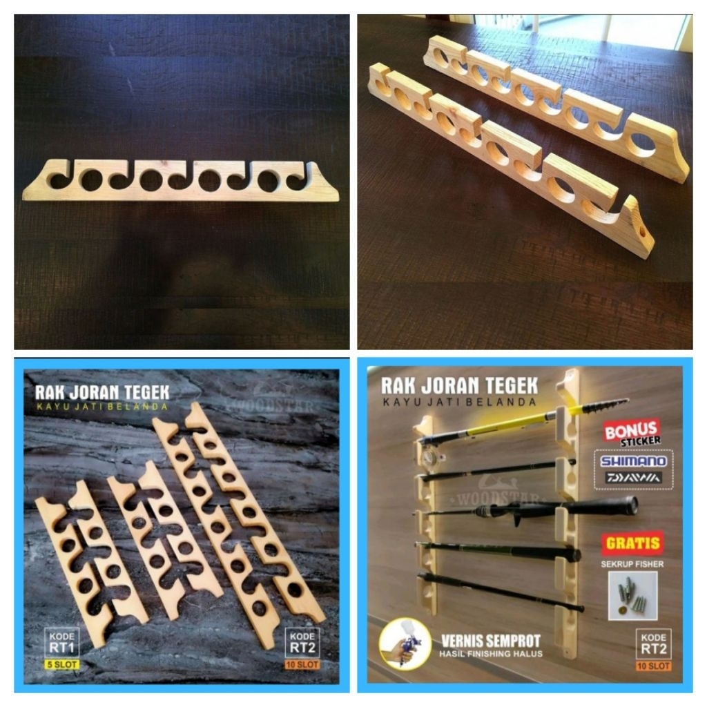 Rak Joran Tegak Kayu / Rak Joran Pancing Dinding Tegak / Rak Joran Kayu