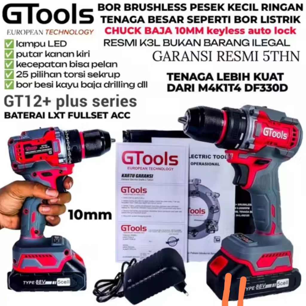 gtools raja bor cordless brusless gt12+10mm auto lock gtools 12+ garansi 5tahun