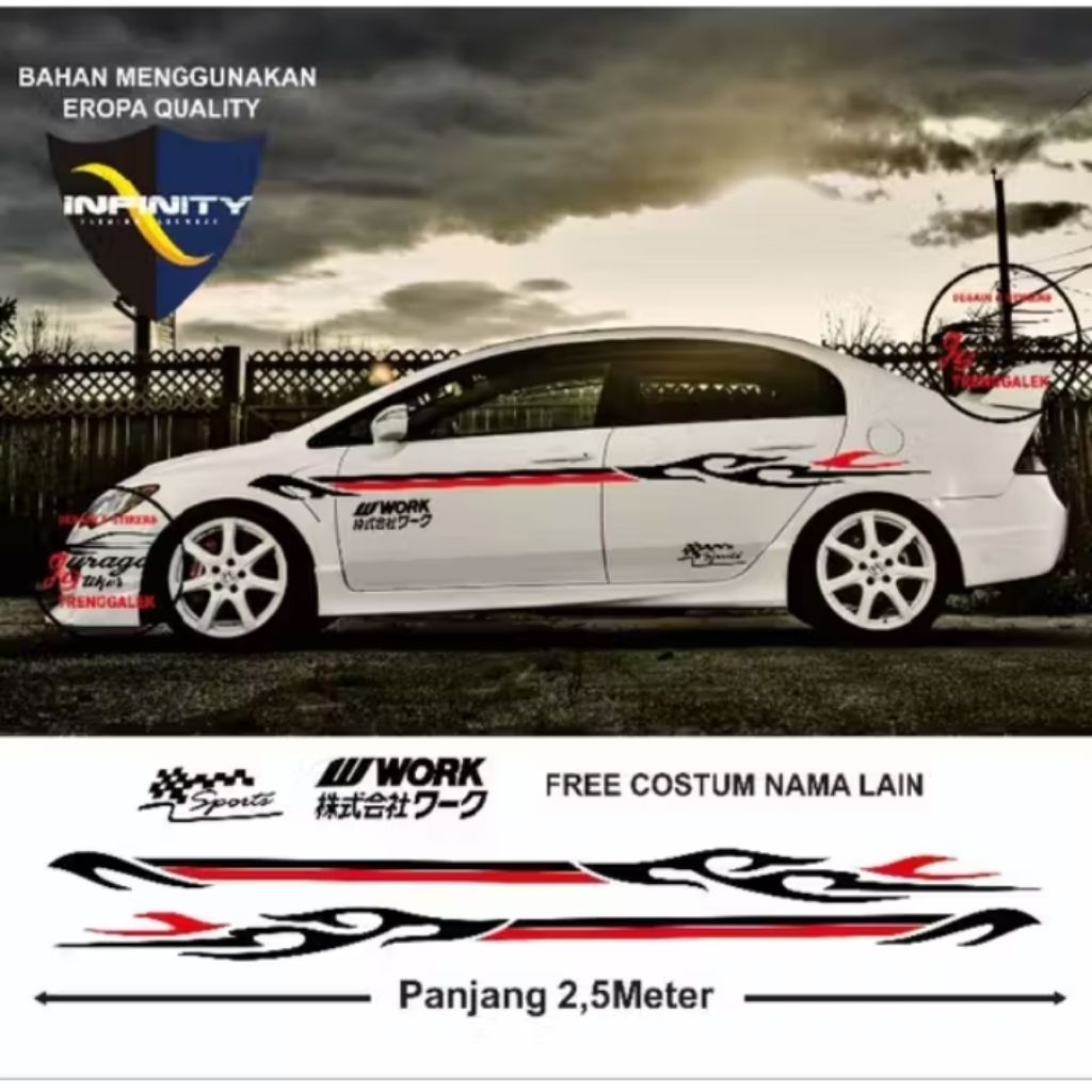 Sticker mobil sedan Vios civic Corolla Altis dll stiker list terlaris mobil sedan keren terbaru