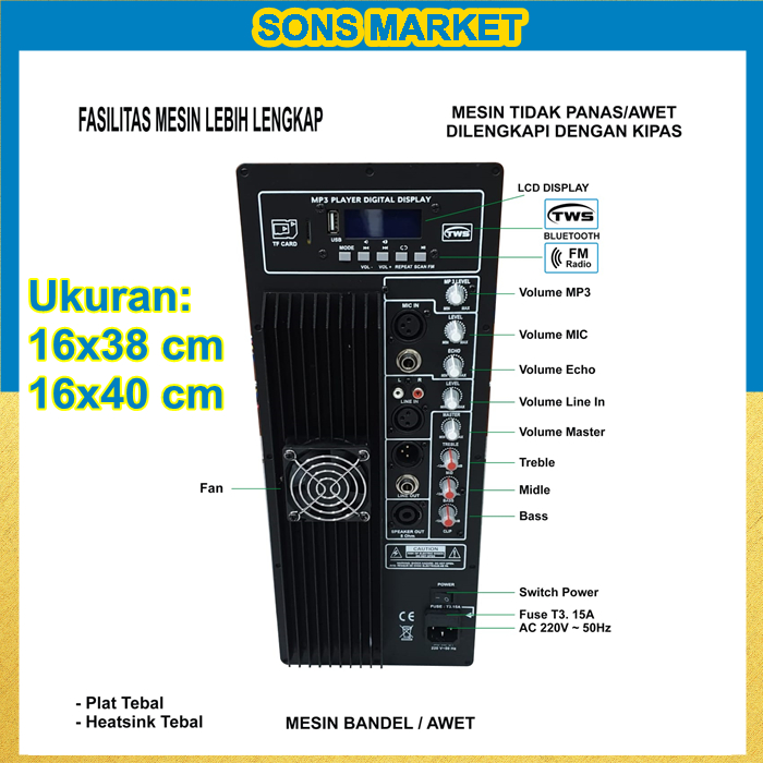 POWER KIT MESIN KIT SPEAKER AKTIF USB BLUETOOTH 1000 WATT TWS ECHO BASS 15inch 12inch