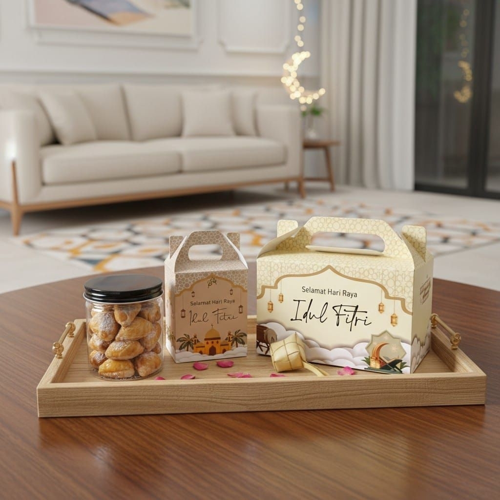 ( isi 10 ) Box Lebaran Idul Fitri Gable Box / Box Jinjing  Muat Toples Tabung Bulat Persegi Untuk Bo