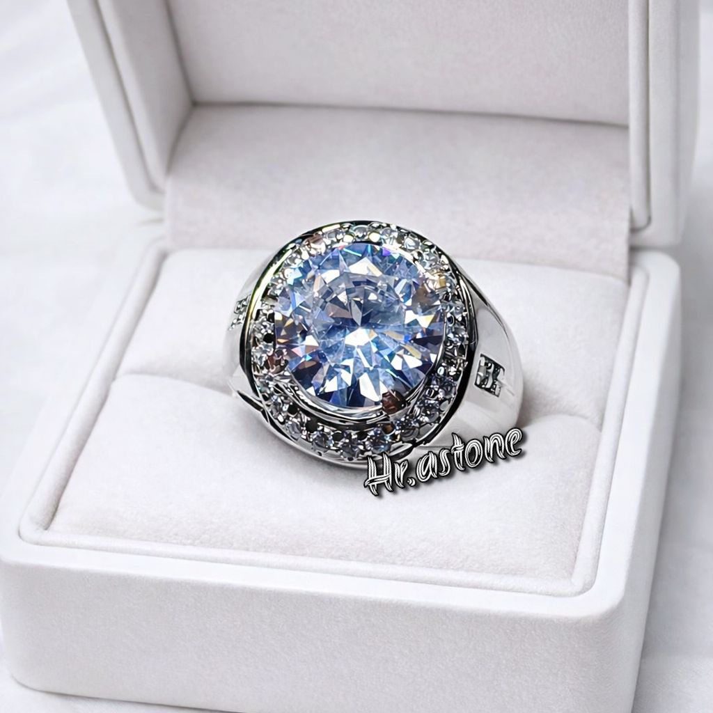 CINCIN BATU PERMATA WHITE TOPAS BULAT ASLI BERKILAU
