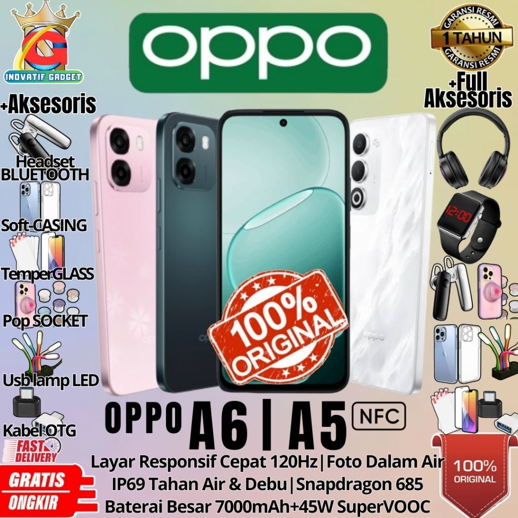 HP BARU OPPO A6 | OPPO A5 6/256GB & 6/128GB Ram Upto 12GB Foto dalam Air IP69 Tahan Air & Debu GARAN