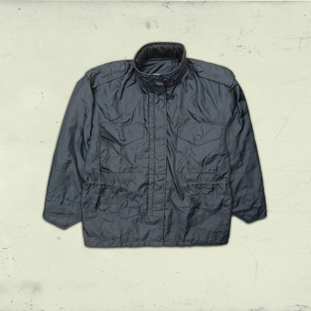 Black M65 Field Jacket by Brenda Ashe Polyester Hidden Hoodie L Size Rugged Dacron Lining Best Item