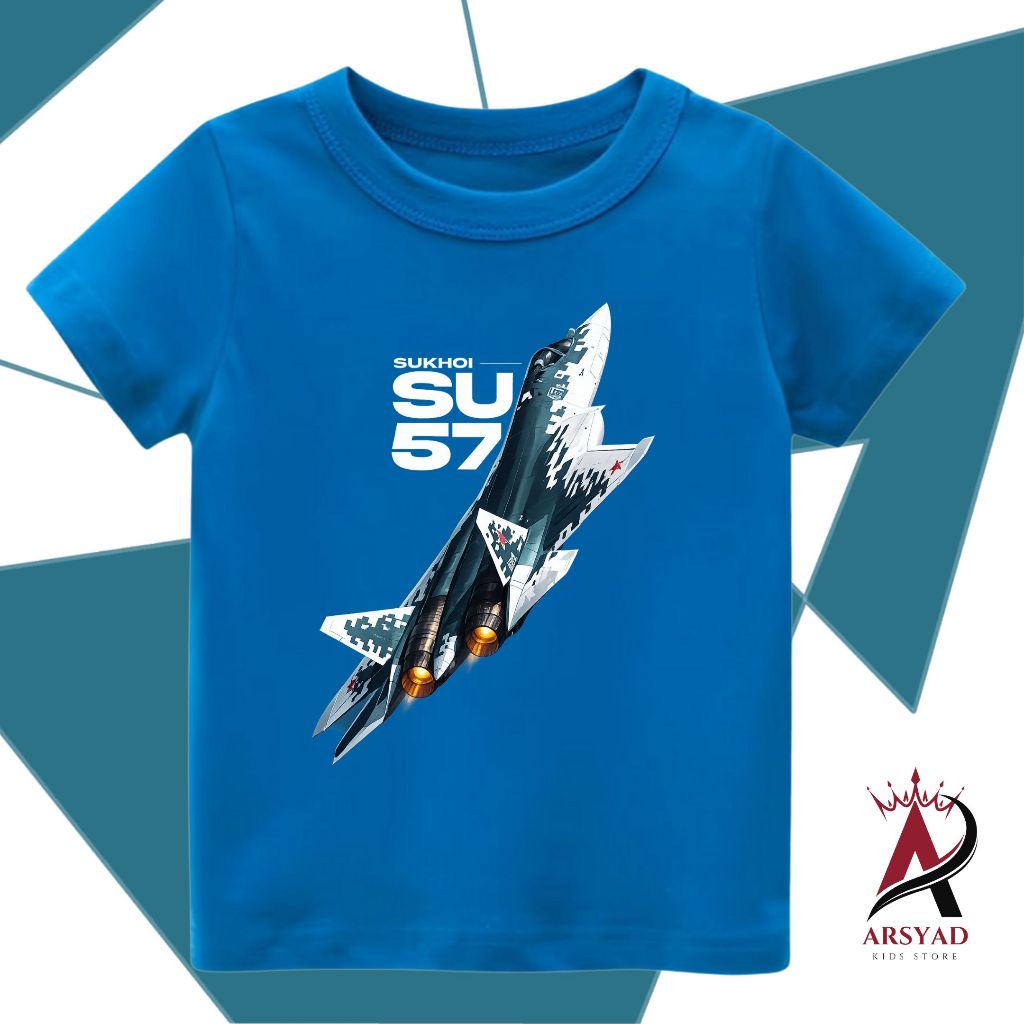 FREE CUSTOM NAMA Kaos Anak Custom Nama Combed 30s Gambar  PESAWAT SUKHOI SU 57  Untuk Anak dan Hadia