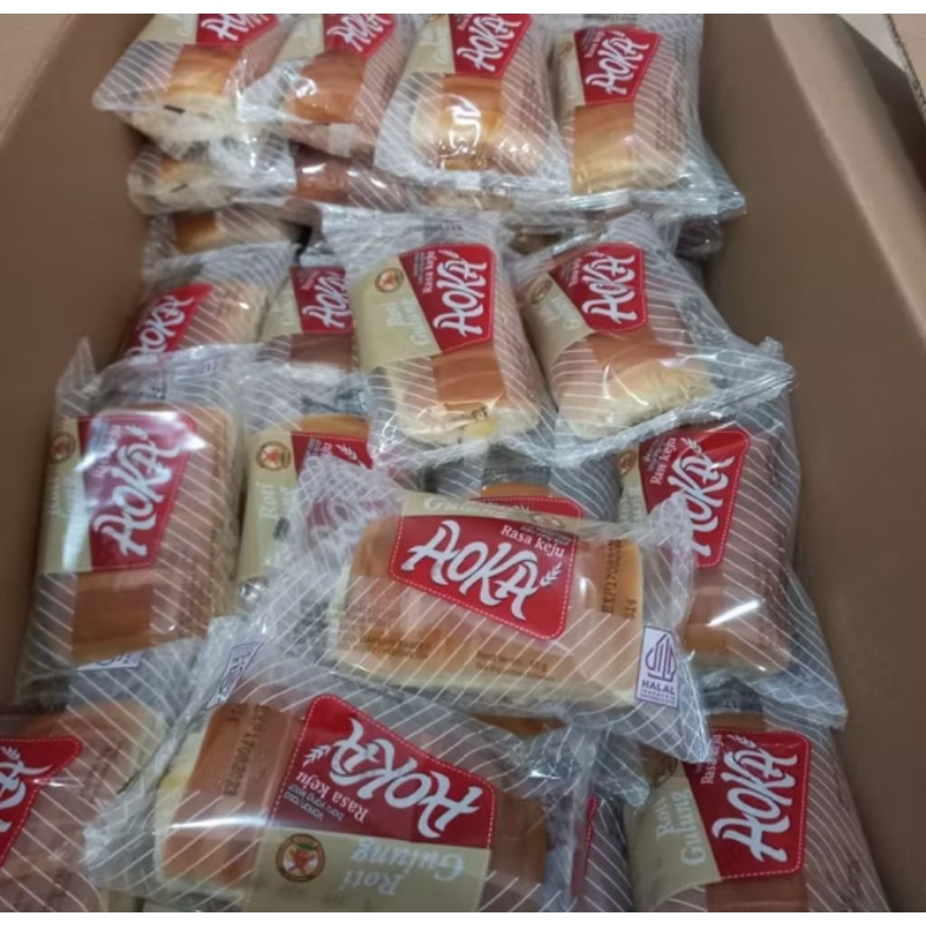 1 dus isi 60 pcs roti aoka panggang selai keju/ blueberry/ strawberry/ nanas/ coklat/ durian / kelap