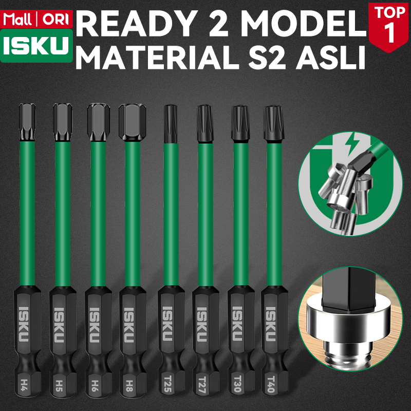 ISKU Mata Obeng Set S2 Steel Hexagon L Segi Enam Torx Bintang 6 Magnetic Screwdriver Bit 65mm Magnet