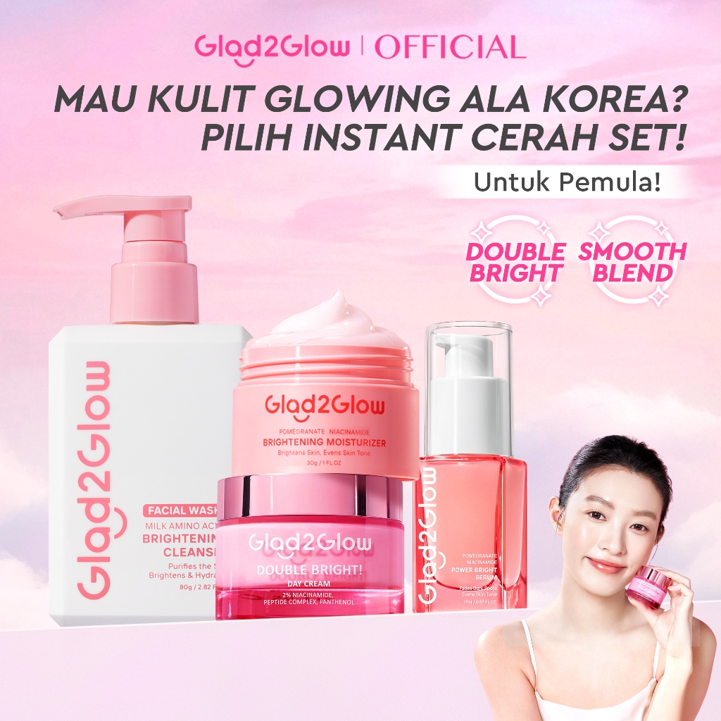 [OUTING SET]Glad2Glow Brightening Niacinamide Tone Up Cream 4in1 Day Cream 4PCS bundle cerah Moistur