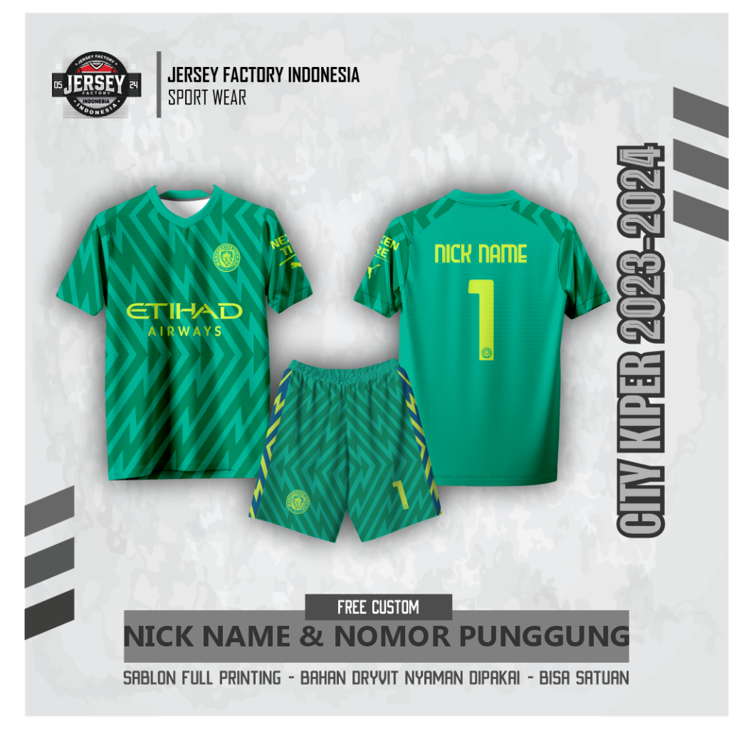 JERSEY Sepak Bola C1TY Kiper Pendek Dryfit Custom Nama Nomor Anak Dewasa