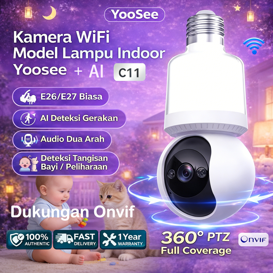 Cod Kamera Cctv Lampu Yoosee Wifi 360 Baby Monitor Ai Deteksi Tangisan Bayi&Hewan Onvif Indoor New