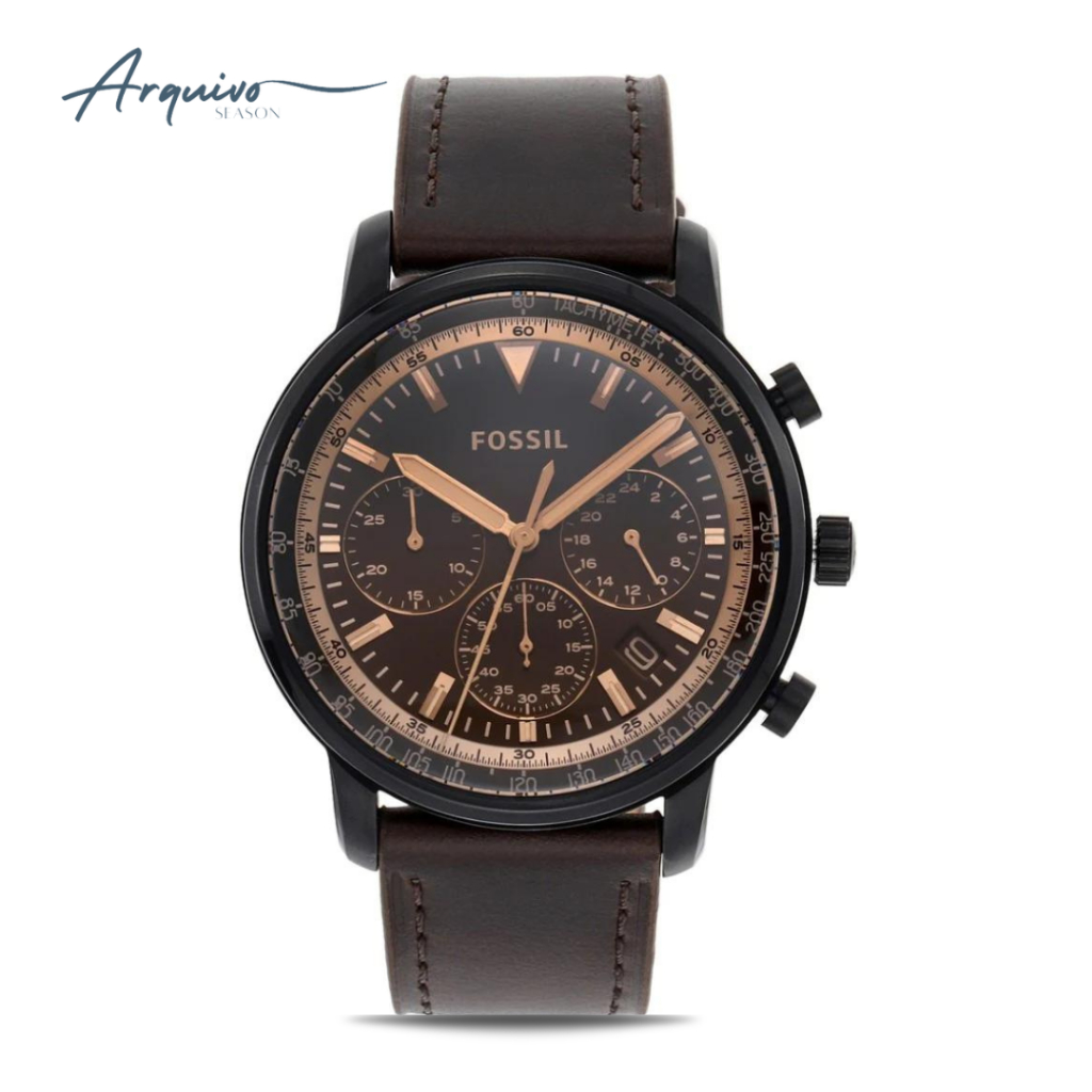 Jam Tangan Pria Fossil Goodwin Chronograph Kulit Brown Casual Original FS5529
