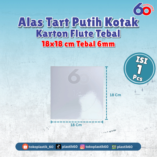 Alas tart 6mm putih kotak karton flute tebal (1 pcs)