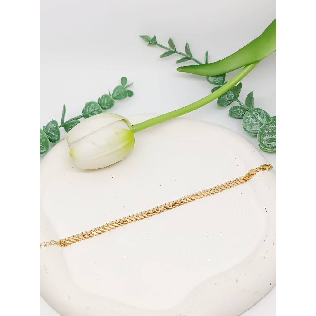 Gelang Rantai Dewasa Model Daun Shimmer Emas Muda 300/6 Karat