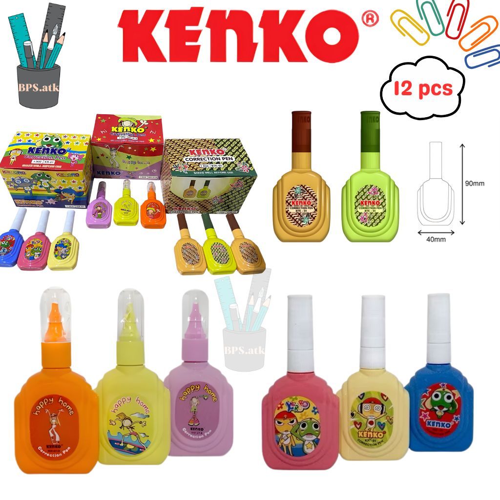 (12 pcs) KENKO Correction Fluid Pen Fancy / Tip X Cair Karakter Lucu - Koreksi Penghapus Cair