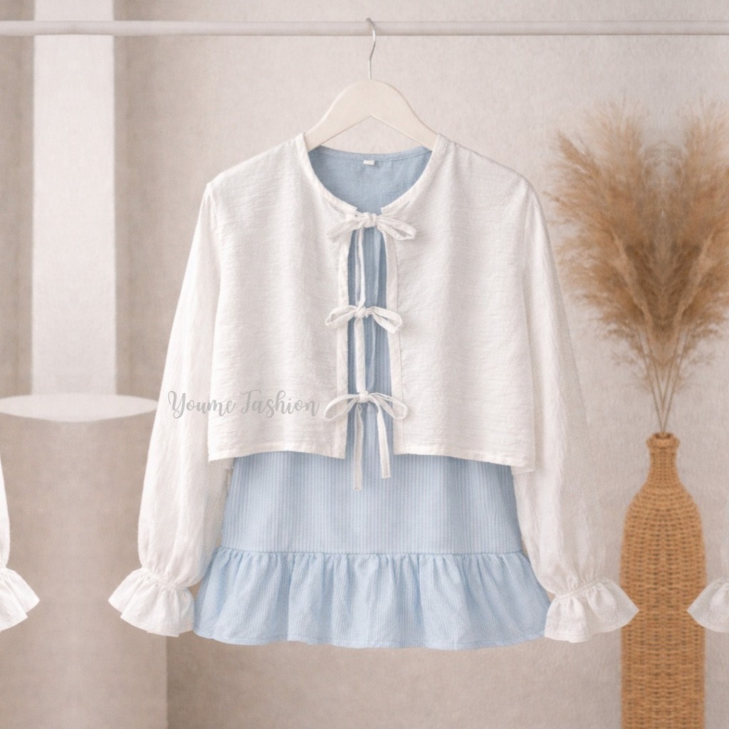 YM - Wicha Outer Crop Polo Linen Coquette Cardigan Tali Pita