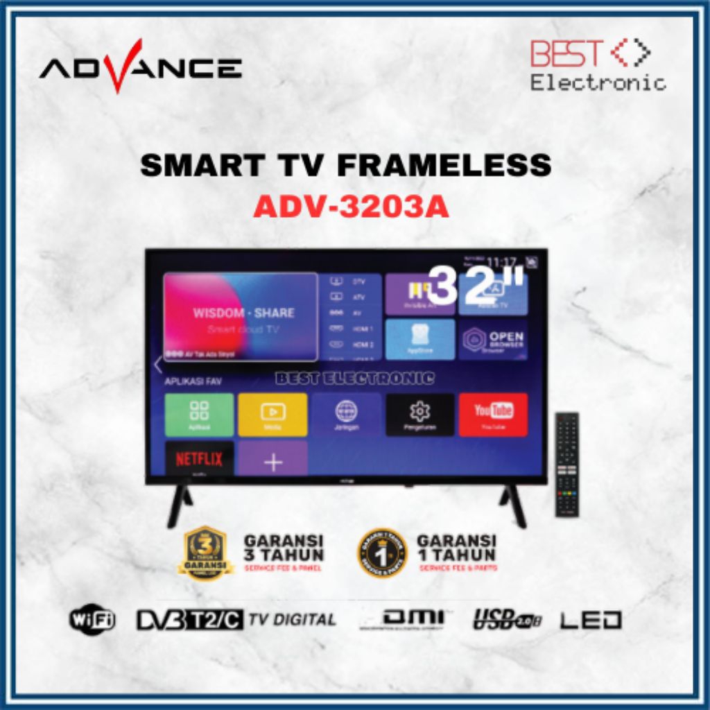 TV SMART ANDROID 32 INCH ADVANCE ADV3203A ADV-3203A ADV 3203 A FRAMELESS