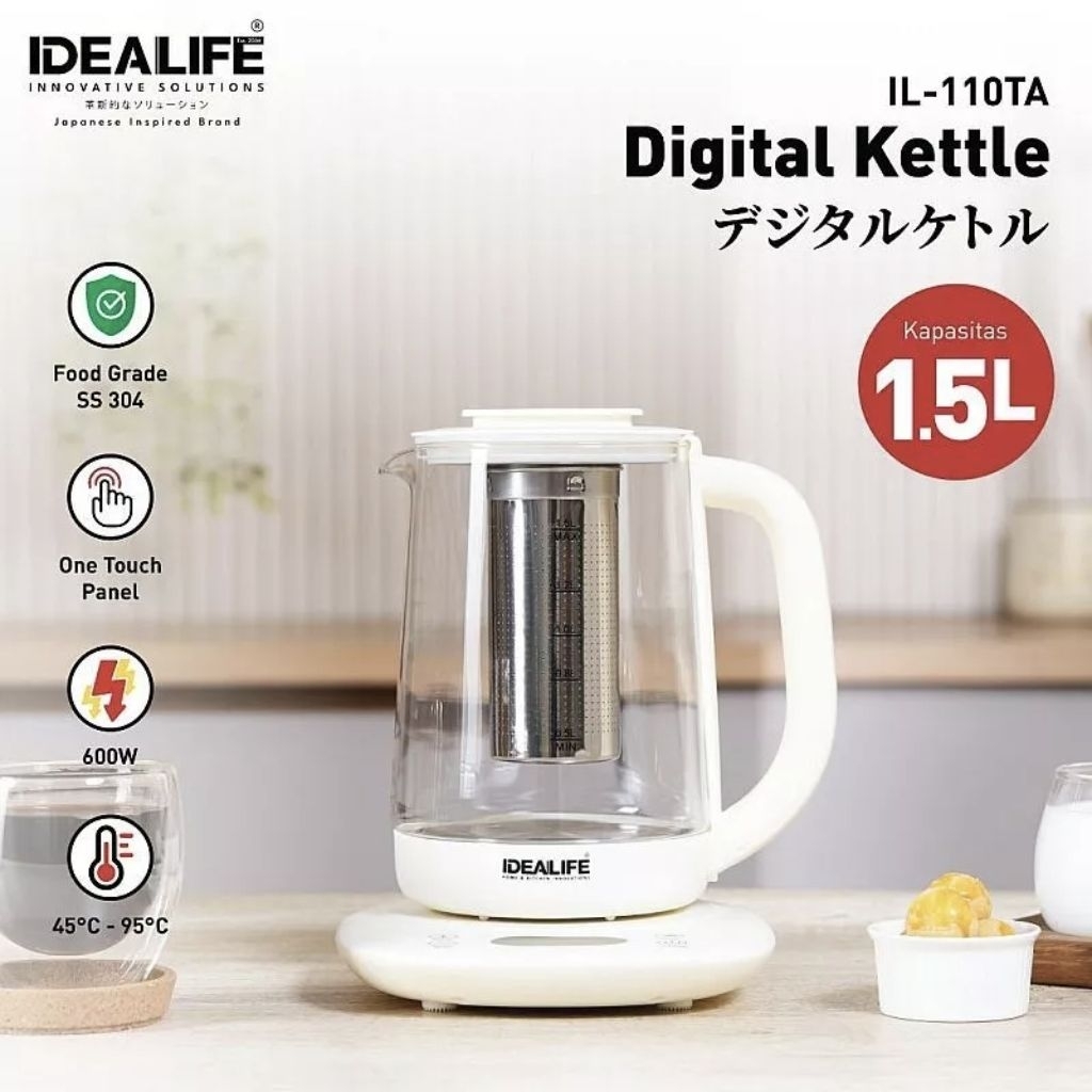 IDEALIFE Digital Kettle Teko Listrik Kaca