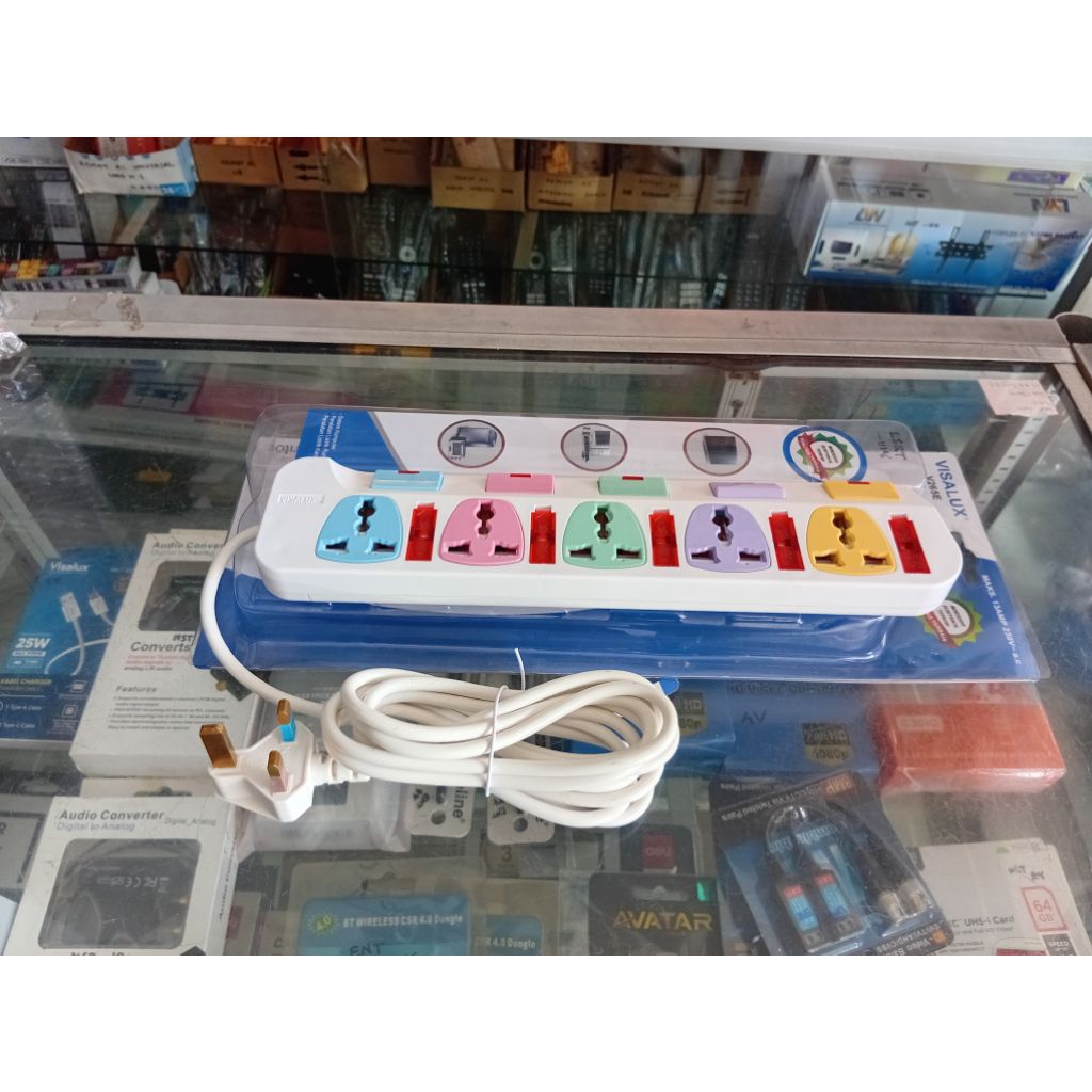 Extension/Colokan Kabel visalux V265E(5way warna warni)(Hanya Khusus Batam)