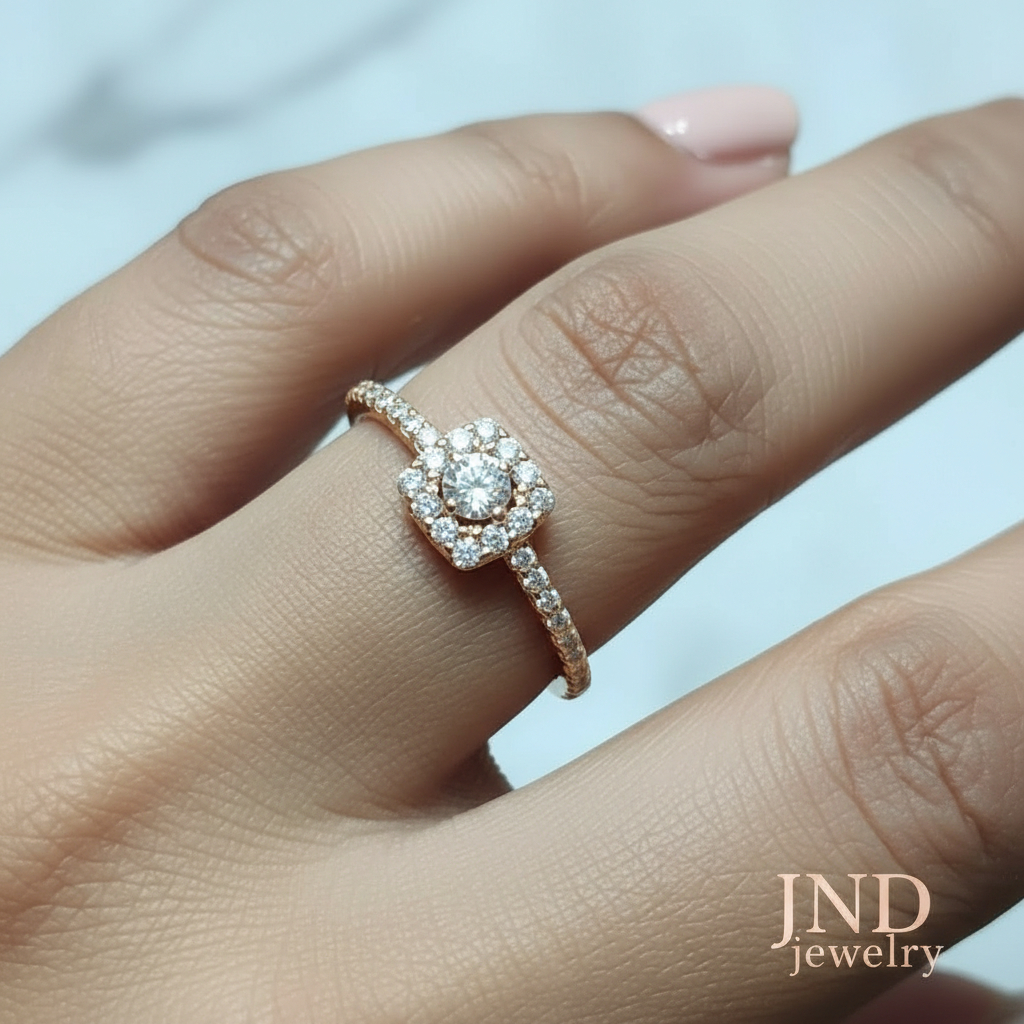 Cincin Berlian Wanita Model Halo JND Jewelry | Suasa Asli Lapis Emas Asli | Cincin Tunangan Elegan |