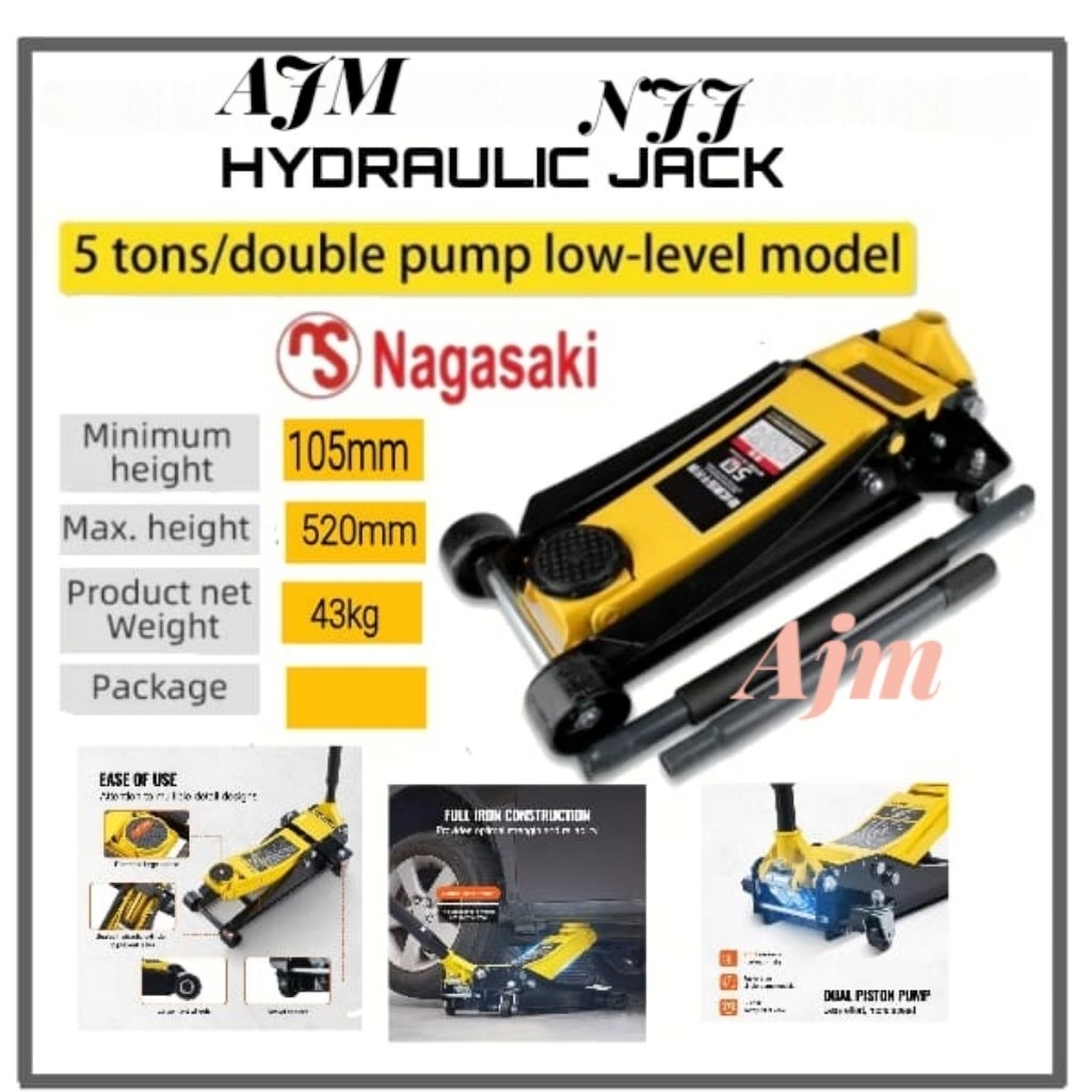 HYDRAULIC JACK 5ton / double pump low-level model dongkrak buaya mini 5ton nagasaki