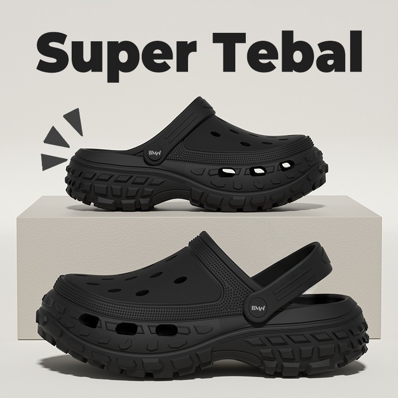 Sandal Karet Pria - Wanita Sepatu Sandal Kodok Anti Slip - Hitam