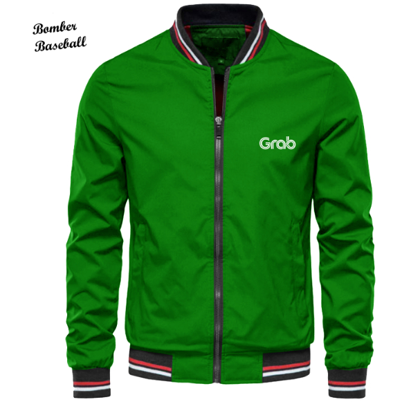 Jaket baseball distro driver ojol grab grabbike grabfood original jaket bomber zipper grab grabbike 