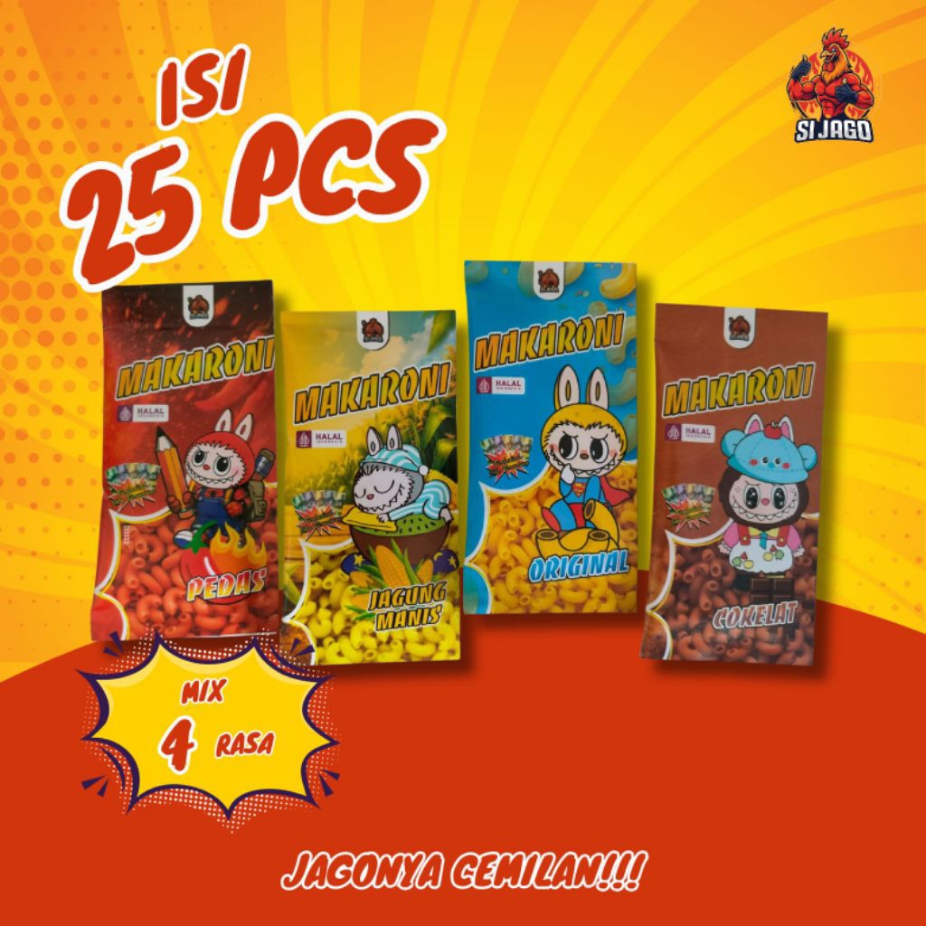 MAKARONI LABUBU VIRAL ISI 25 PCS CEMILAN MIX VARIAN RASA BERHADIAH UANG BY SIJAGO SNACK