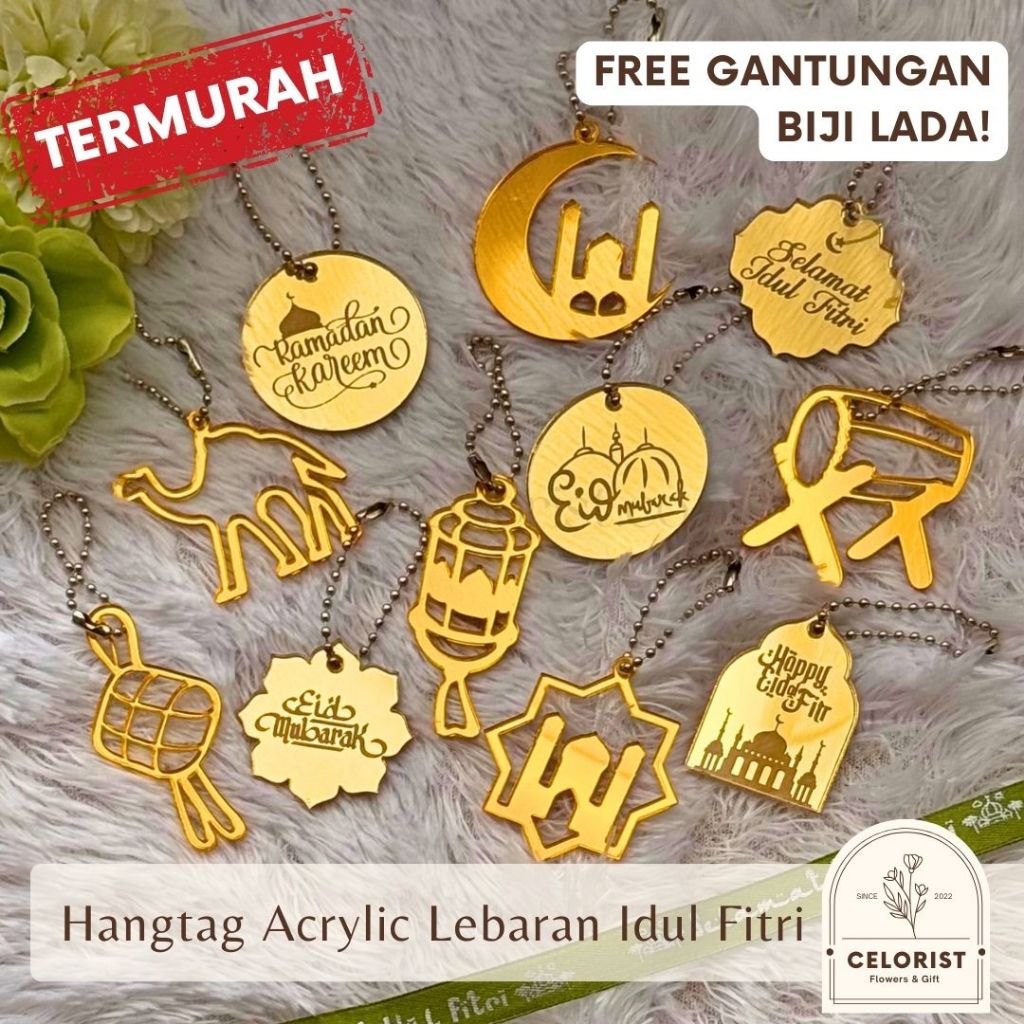 Hang Tag Acrylic Lebaran Idul Fitri | Hang Tag Lebaran Eid Mubarak Acrylic Gold | Gantungan Hampers 