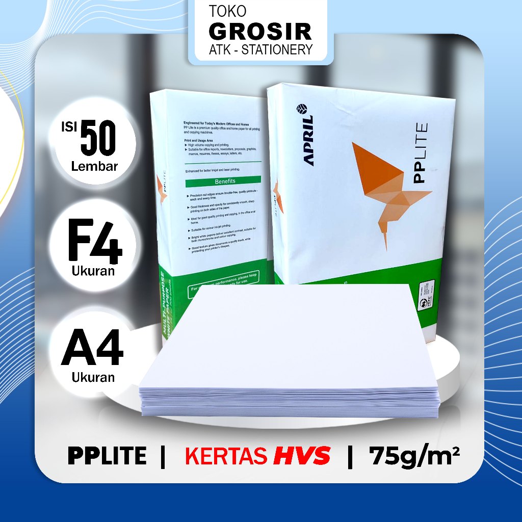 (50 LEMBAR) Kertas HVS F4/A4/ PPLITE 75Gsm/ 50 lembar/ Kertas HVS F4/ A4/ 75gsm/ PPLITE