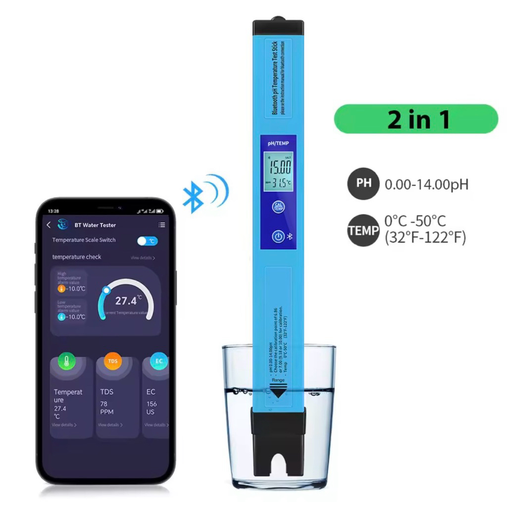 BT-300 Smart Bluetooth Alat Ukur Kualitas Air 2 in 1 PH Meter Dan Suhu APP Control Water Monitor for