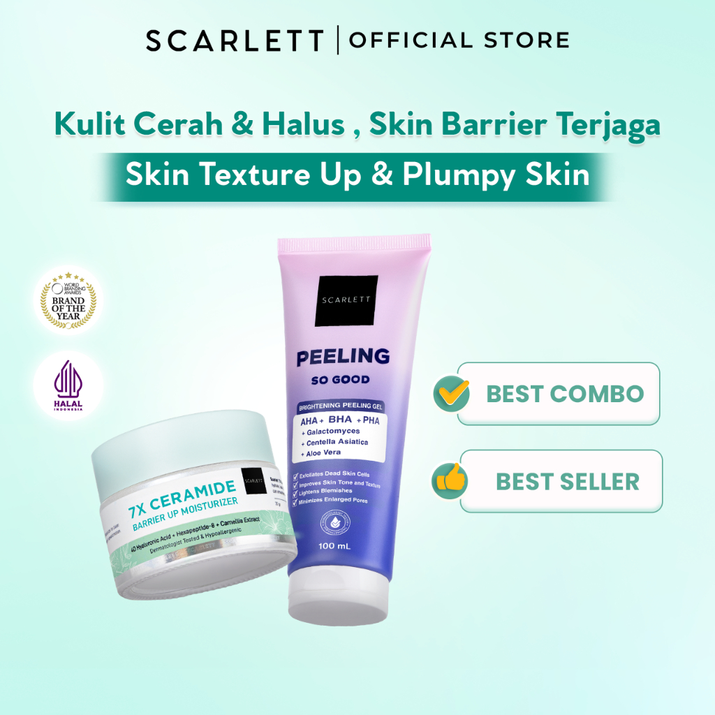 Scarlett Whitening Skin Barrier Moisturizer 7x Ceramide Moisturizer + Acid Peeling Gel Peeling So Go