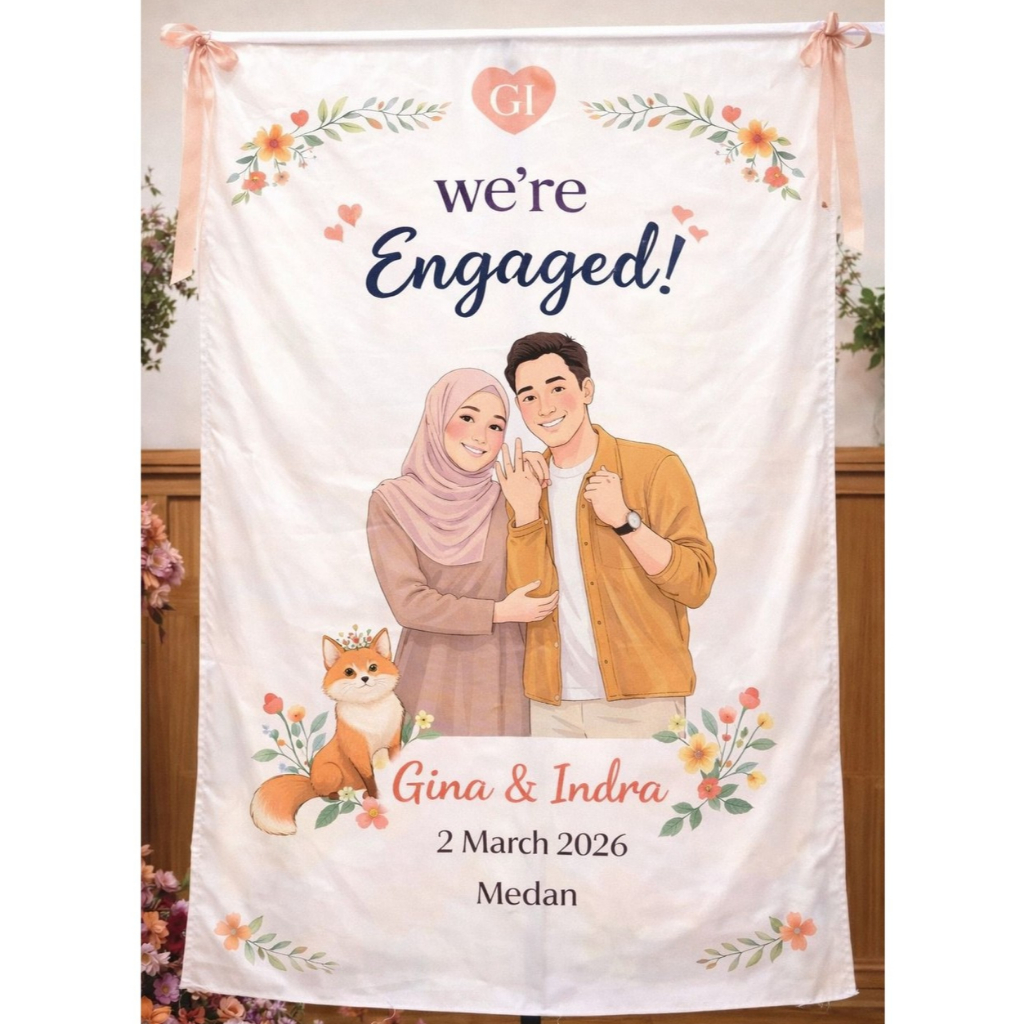 BAGROUND BACKDROP SPANDUK WEDDING ENGAGEMENT SIGN CUSTOM