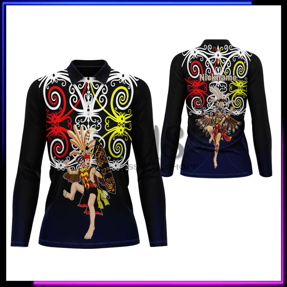 Baju Batik Dayak Wanita / Baju Kaos Jersey Batik Dayak Kalimantan Lengan Panjang
