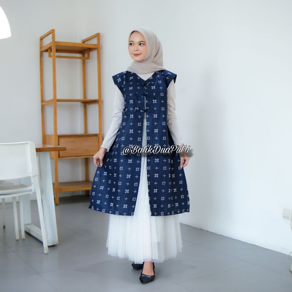 Long Vest Batik Modern Atasan Rompi Batik Wanita Panjang Perimum