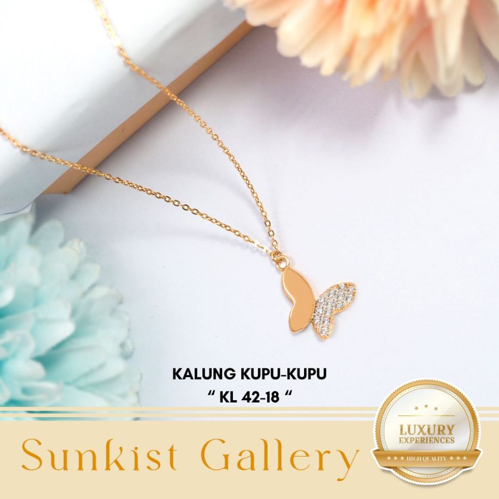 KALUNG EMAS RANTAI SET LIONTIN TERBARU MODEL KUPU-KUPU EMAS ASLI EMAS MUDA KADAR 8K (375) KALUNG WAN