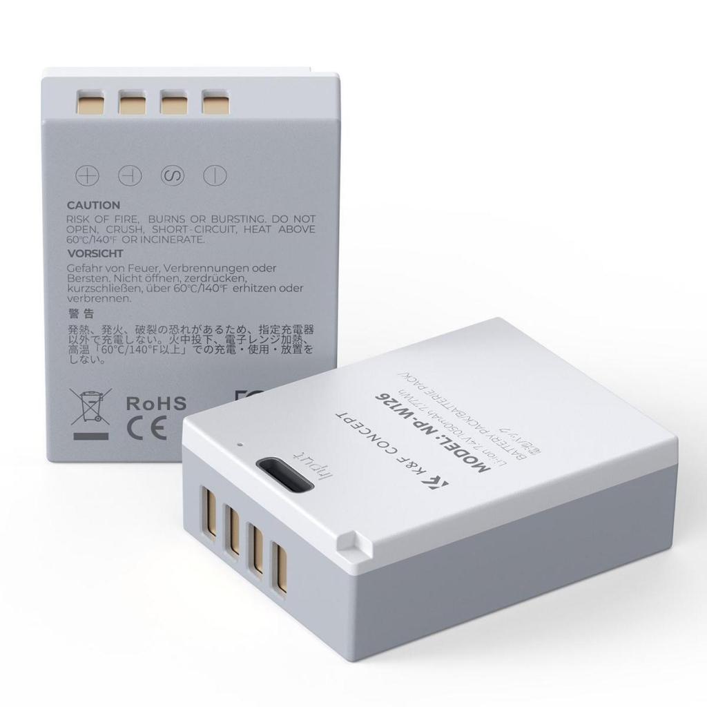 K&F Concept 2-Pack NP-W126 NP-W126S Battery with USB C Fast Charging for Fujifilm X100VI, X100V, XS1