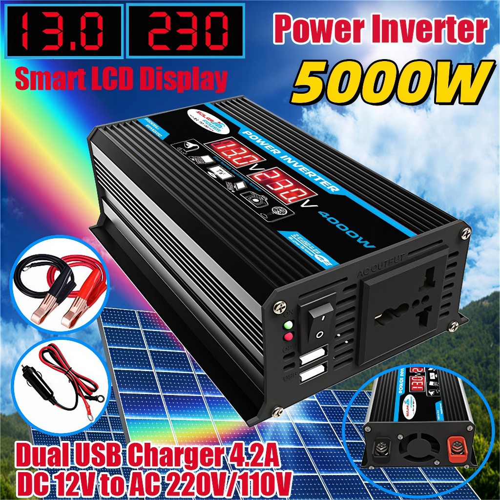 Inverter 5000 Watt/12V Ke 220V AC Konverter Daya Tampilan LED USB Ganda Gelombang Sinus Murni Invert